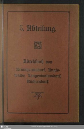 5. Abteilung. Adreßbuch von Krumhermsdorf, Rugiswalde, Langenwolmsdorf, Rückersdorf