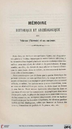 Mémoire historique et archéologique sur Tébessa (Théveste) et ses environs