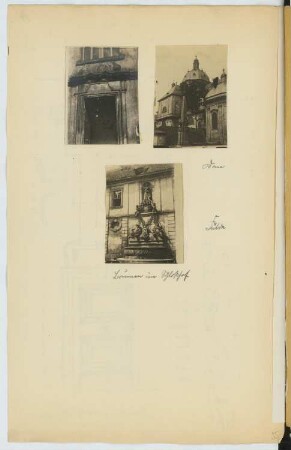 Tür, Fulda. Dom, Fulda. Brunnen im Schlosshof, Fulda: Ansichten (aus: Skizzen- und Fotoalbum 19)