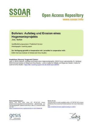 Bolivien: Aufstieg und Erosion eines Hegemonieprojekts