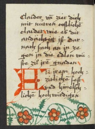 Federzeichnung, koloriert, Ranke mit Blüten
