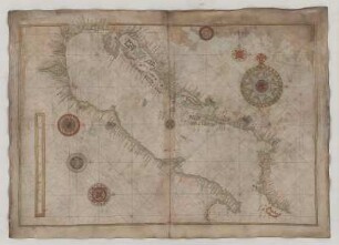 Seekarte, Handzeichnung, 1568 Bl. 46 Adriatisches Meer, Straße von Otranto, Italien mit Venedig und Bari, Kroatien, Albanien, Insel Korfu