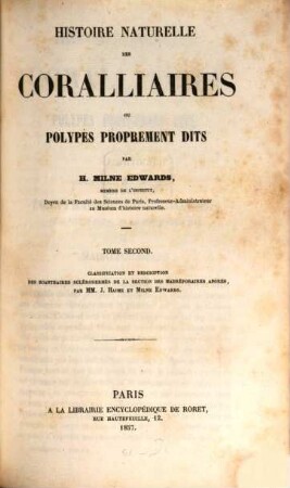 Histoire naturelle des Corailliaires ou polypes proprement dits, 2. [Texte]