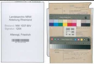 Entnazifizierung Friedrich Altevogt , geb. 16.07.1898 (Schlosser)