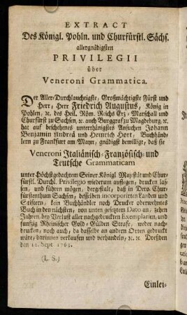 3v, Extract Privilegii über Veneroni Grammatica.