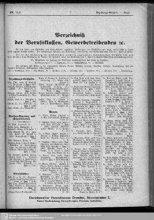 Verzeichniß der Berufsklassen, Gewerbetreibenden.