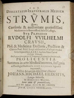 Dissertatio Inauguralis Medica De Strumis