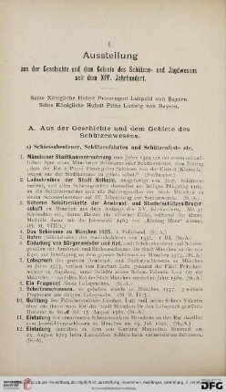 Ausstellung aus der Geschichte und dem Gebiete des Schützen- und Jagdwesens seit dem XIV. Jahrhundert (Nr. 1-297)