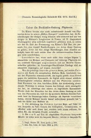 Ueber die Bockkäfer-Gattung Phytoecia