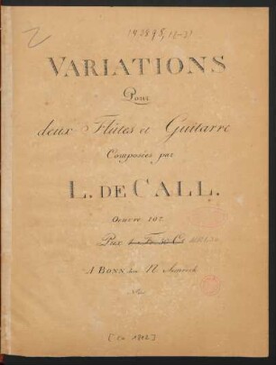 Variations Pour deux Flûtes et Guitarre : Oeuvre 107.