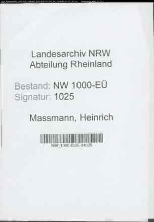Entnazifizierung Heinrich Massmann, geb. 06.11.1900 (Polizeibeamter)