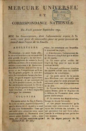 Le Mercure universel. 7. 1791 = Sept.