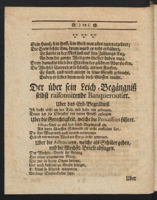 Der über sein Leich-Begängniß selbst raisonnirende Banqueroutier.