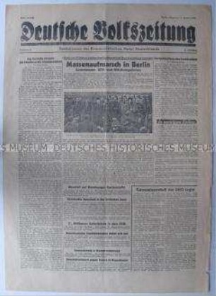 Tageszeitung der KPD "Deutsche Volkszeitung" u.a. zur Gedächtnisfeier für Karl Liebknecht und Rosa Luxemburg