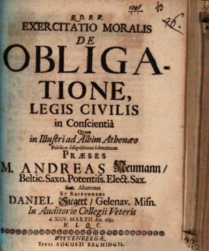 Exercitatio mor. de obligatione legis civilis in conscientia
