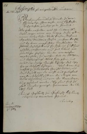 Straffestsetzung für Amalia Friederica Bosse auf ein Jahr Zuchthaus mit anschließendem Landesverweis.