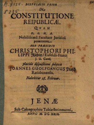 Disputatio Prior De Constitutione Reipublicae