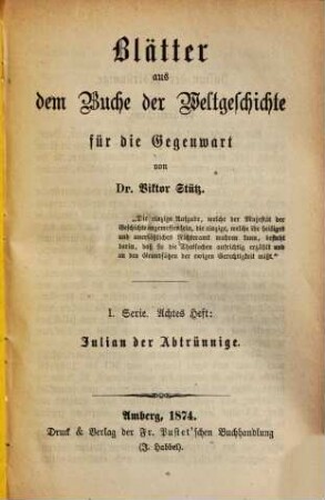 Blätter aus dem Buche der Weltgeschichte für die Gegenwart, I,8