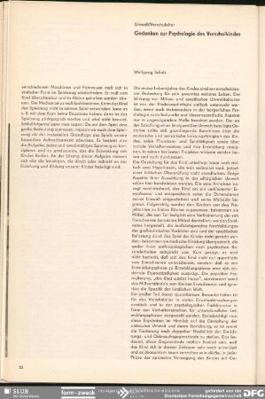 Gedanken zur Psychologie des Vorschulkindes : Umwelt/Vorschulalter