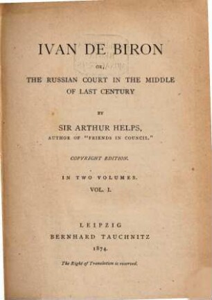 Ivan de Biron; or, The Russian court in the middle of last century, 1