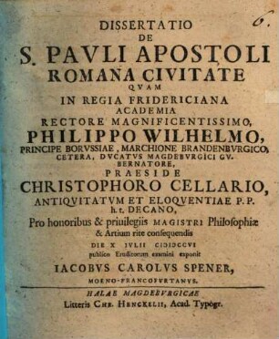 Diss. de S. Pauli Apostoli Romana civitate