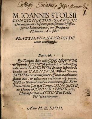 M. Ioannis Stolsii Concionatoris Avlici Ducum Saxoniae Refutatio propositionum Pfeffingeri de Libero arbitrio