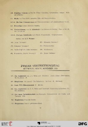 Zweiter Versteigerungstag: Mittwoch, den 11. November 1925 (Nr. 457-645)