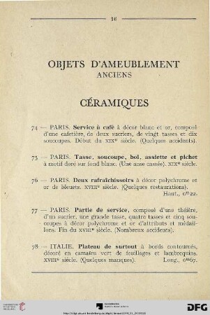 Objets d’Ameublement Anciens (Nr. 74-136)