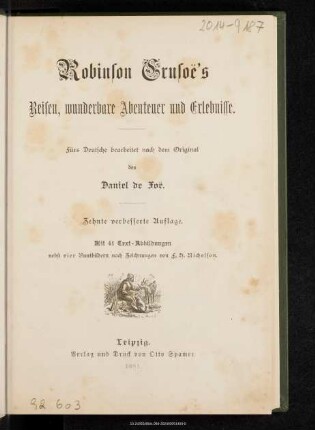Robinson Crusoe's Reisen, wunderbare Abenteuer und Erlebnisse