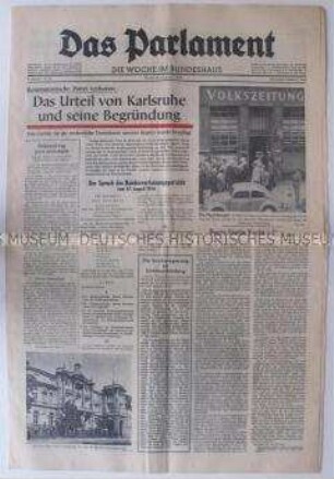 Wochenzeitung "Das Parlament" zum Verbot der KPD und