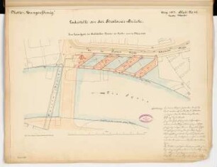 Ladestelle an der Stralauer Brücke Monatskonkurrenz März 1889: Lageplan 1:500; Maßstabsleiste, Erläuterungstext