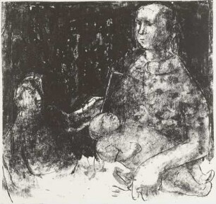Mädchen mit Puppe und Maler (verworfene Arbeit)