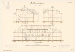 Kaserne für das Luftschiffer-Bataillon, Berlin-Jungfernheide: Kammergebäude: Längsschnitt Querschnitte 1:100