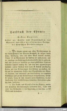 Erstes Kapitel. Ueber die Kräfte und Eigenschaften der Materie, und über die allgemeinen Gesetze der chemischen Veränderungen