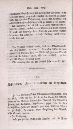 170. Restitution. Jura minorum des Regenten.