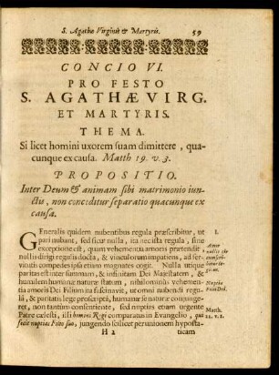 Concio VI. Pro Festo S. Agathae Virg. Et Martyris.