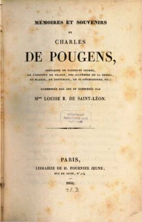 Mémoires et souvenirs de Charles Pougens