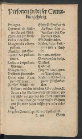 Personen zu dieser Comoedien gehörig.