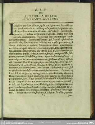 De Philosophia Horatii Dissertatio Academica