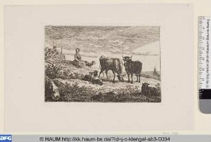 Hirtin mit Herde auf einem Hügel