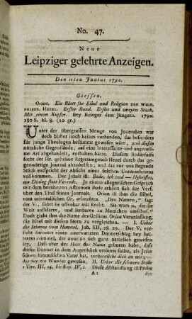 No. 47. Den 11ten Junius 1790.
