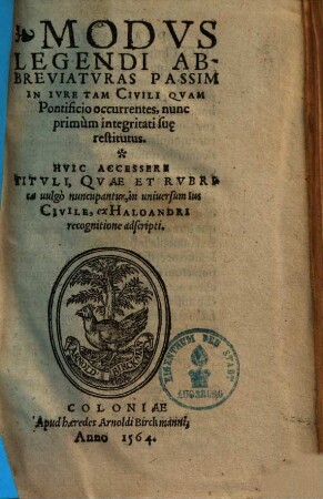 Modus legendi abbreviaturas passim in iure tam civili quam pontificio occurentes