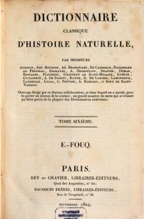 Dictionnaire classique d'histoire naturelle, 6. E - Fouq