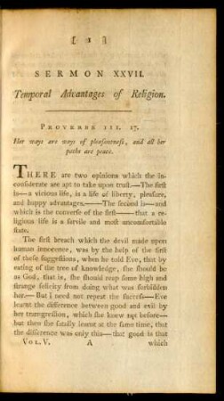 Sermon XXVII. Temporal Advantages of Religion