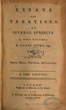 Essays and treatises on several subjects, 1. Containing essays, moral political and literary. - 556 S.
