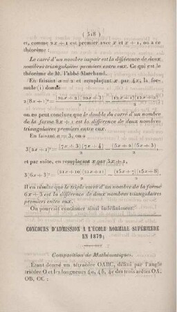 Concours d'admission a l'École Normale supérieure en 1879.