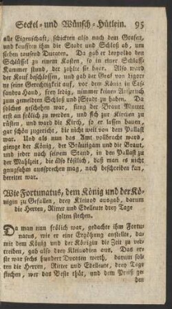 Wie Fortunatus ... drey Kleinod ausgab, darum die Herren, Ritter und Edelleute drey Tage solten stechen.