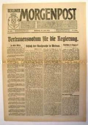 Tageszeitung "Berliner Morgenpost" zur Diskussion in der Nationalversammlung über die Frage der Verantwortung für den Krieg