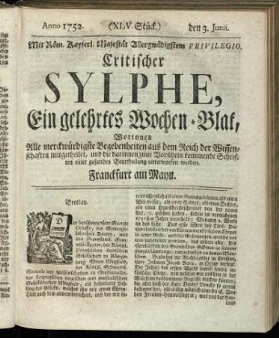(XLV. Stück.) den 3. Junii. Anno 1752.