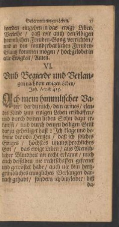 VI. Umb Begierde und Verlangen nach dem ewigen Leben/ Joh. Arnd: 415.